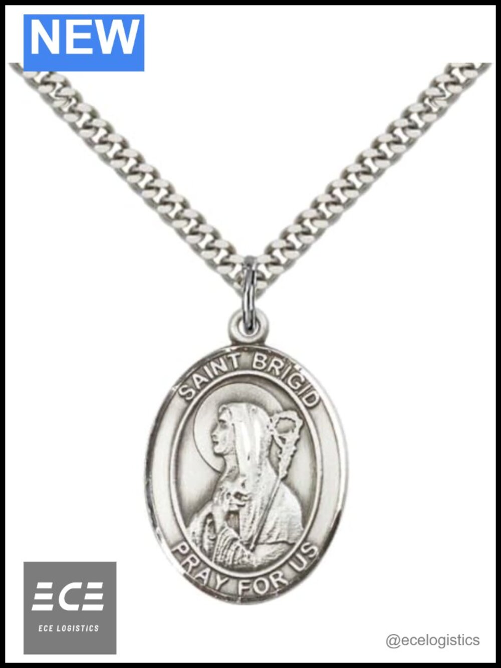 Sterling Silver St. Brigid of Ireland Pendant Necklace 18" Stainless Steel Chain